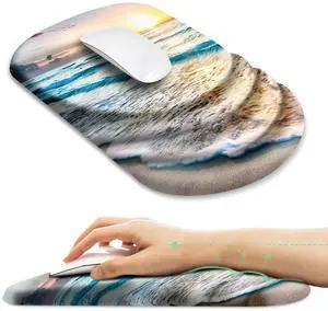 Ergonomic Mouse Pad with Wrist Rest Support,Non-Slip PU Base,Massage for Carpal Tunnel Pain Relief,Memory Foam Mousepad for Home,Office,Work(Beach)