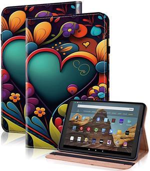 TUOLISG for Kindle Fire HD 10 Case 9th/7th/5th Generation 10.1 Inch (2019/2017/2015), PU Leather Wallet Cover with Pen Holder, Elastic Band & Card Slots for Kindle Fire HD 10 Case - Watercolor