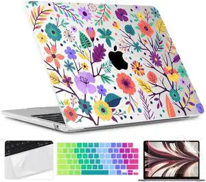 TWOLSKOO for M4 MacBook Air 13.6 inch Case 2025-2022 Release M4 A3240 M3 A3113 M2 A2681, Plastic Hard Shell & Screen Protector & Keyboard Cover & Trackpad Film, Colorful Flowers