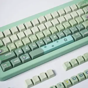 SUEHIODHY PBT Green Keycaps Set Cherry Profile Cute Panda Keycaps Custom Dye-Sublimation Keyboard Keycaps for 60% 65% 70% 75% 100% Cherry Gateron MX Switches Mechanical Keyboard