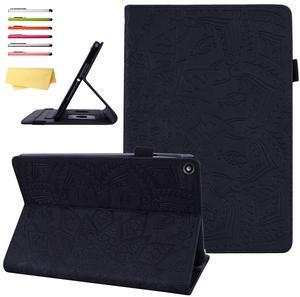 UUcovers Kindle Fire HD 8 Case (8th/7th/6th Generation, 2016/2017/2018 Release) with Pencil Holder Elastic Band Embossed PU Leather Multi-Angle Stand Folio Wallet TPU Shockproof Cover, Black Flower