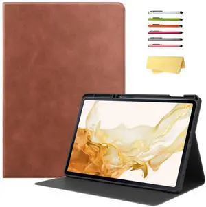UUcovers 12.4 Inch Case for Samsung Galaxy Tab S8 Plus/S8+ 2022/S7 FE 2021/Tab S7 Plus/S7+ 2020 (SM-X800/T730/T970) with S Pen Holder & [Auto Wake/Sleep] Premium PU Leather Folding Stand Cover, Brown