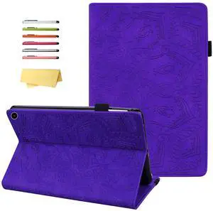 UUcovers 10.1" Case for Kindle Fire HD 10 (Only Fits 11th Gen,2021 Release) & Fire HD 10 Plus (11th Gen) with Pencil Holder [Auto Sleep/Wake] Folio Stand Embossed Flower PU Leather TPU Cover, Purple
