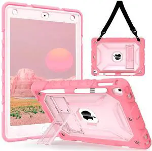 TIMISM Case with Shoulder Strap for iPad 6th / 5th Generation 9.7 inch Case (2018/2017), iPad Air 2 & 1st Case, iPad Pro 9.7 Case with Pencil Holder, Heavy Duty Shockproof Protective Case, Red