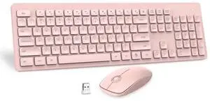Wireless Keyboard and Mouse Comb, VEILZOR 2.4G Ultra-Slim USB Keyboard Mouse Set, Water-Dropping Keycaps, 12 Shortcuts, Wireless Keyboard for PC Laptop Windows XP/7/8/10, Vista, Mac, Pink