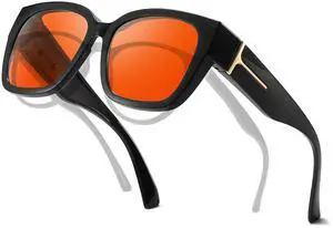 Trysee Fit Over Blue Light Blocking Glasses for Women Men, Oversized Anti-Blue Blocking Glasses With Amber Orange Lens TS7511