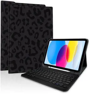 TopPerfekt for Bluetooth Keyboard iPad Air 11 Inch Case (M3/M2-2025/2024), iPad Air 5th Generation 2022/4th Gen 2020 10.9 Inch, Pencil Holder, Detachable, Rechargeable -Leopard Black