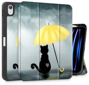 Tuiklol Case for iPad 11 inch (A16 Chip) 2025 Generation 11th / iPad 10.9 inch 2022 10th Generation,Slim Stand Hard Case Pencil Holder with TPU Back Cover & Trifold Stand & Auto Wake/Sleep, Black Cat