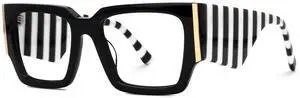 VOOGLAM Rectangle Blue Light Glasses for Women Men Computer Office with Trending Frame Glasses Black Fantasia GJGX998797-01