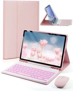 TUNKARMOR for iPad Air 11-inch/ 5th/ 4th Generation Case with Keyboard iPad Air 10.9/11-inch M3 M2 Air 5 Air 4 Gen 2025/2024/2022/2020 Magic Keyboard Backlit Built-in Pencil Holder with Mouse - Pink
