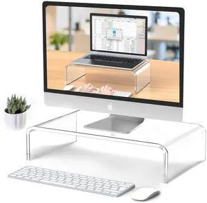 Beimu Acrylic Monitor Stand Riser Clear Laptop Stand for Desk Acrylic Monitor Riser for Desk Accessories Aesthetic Laptop Riser Clear Computer Stand White Office Supplies for Women Essentials