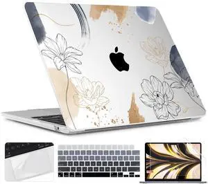 TWOLSKOO for M4 MacBook Air 13.6 inch Case 2025-2022 Release M4 A3240 M3 A3113 M2 A2681, Plastic Hard Shell & Screen Protector & Keyboard Cover & Trackpad Film, Florals X450