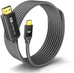 WARRKY USB C to HDMI 2.1 Cable 8K@60Hz, 4K@240Hz/120Hz,[Gold-Plated Plug, Aluminum Case]48Gbps,HDCP2.3,Compatible with Thunderbolt 3/4/5, USB4, iPhone 16/15, MacBook Pro/Air, Galaxy S24, Dell,XPS,10FT