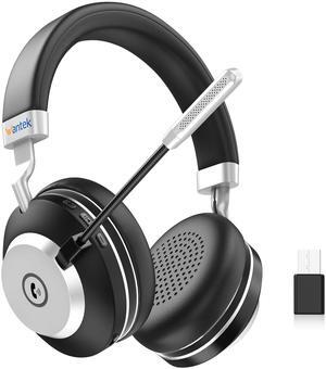 Wantek Wireless Headset with Mic - USB & Bluetooth AI Noise Cancelling Mute Button 50-Hour Battery Life Working Time On-Ear Headset Adjustable Microphone for Home/Office/Car