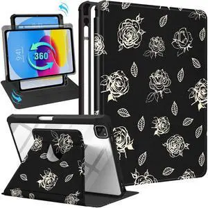 Uppuppy Women's Portable Electronic Device Cover for iPad Pro 12.9 Inch, 2022/2021/2020/2018, Floral Pattern with Pencil Holder, Rotating Stand