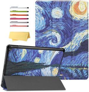 UUcovers Folio Case for  Kindle Fire HD 10/10 Plus (only Fits 11th Generation, 2021 Release) 10.1" PU Leather Trifold Stand Hard Back Shockproof Cover with Auto Wake/Sleep,Van Gogh Starry Night