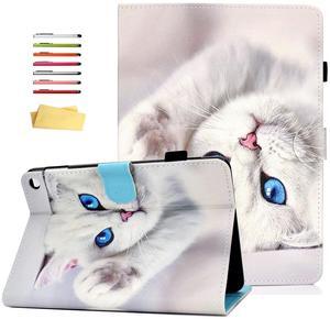 UUcovers 10.1" Fire HD 10 Case (Only Fits 11th Generation, 2021 Release) with Pencil Holder Pockets Stand PU Leather [Auto Sleep/Wake] for Kindle Fire HD 10 Plus (11th Gen) Tablet, White Kitten Cat