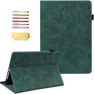 UUcovers Kindle Fire HD 8 8th/7th/6th Generation Case 2016/2017/2018 with Pencil Holder Elastic Band Embossed Pattern PU Leather Multi-Angle Stand Folio Wallet Shockproof Cover, Peacock Flowers Green