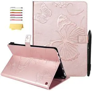 UUcovers Case for  Kindle Fire HD 10/HD 10 Plus (Only Fits 11th Generation, 2021) with Pencil Holder/Pockets [Auto Sleep/Wake] Stand Embossed PU Leather Magnetic Folio Cover, Rosegold Butterfly