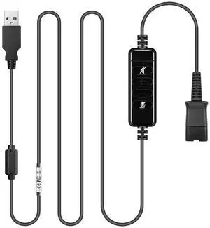 Headset USB Adapter Quick Disconnect QD Cable to USB A Plug Adapter for Plantronics QD Wired Headset with in-line Volume Mute Controls to Computer Laptop PC Mac VOIP Softphone