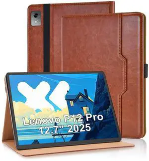 Varohix Case for Lenovo Xiaoxin Pad Pro 12.7" 2025 Retro Folio Shell for Xiaoxin Pad Pro 12.7 inch Multi-Angle Stand Cover PU Leather with Card Pocket,Brown