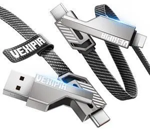 Vexipia [Upgraded] 4-in-1 USB C Cable 60W 3FT Lightning Cable Fast Charging Flat Nylon Braided for iPhone iPad Charger Cord [480Mbps Data Sync] Multi Charge Combo with Lightning/Type C/USB A Port