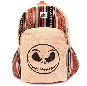 YAK & YETI Handcrafted Hemp Backpack from Nepal  Eco-Friendly, Durable, and Stylish with Adjustable Straps-Multi Pocket (skull)