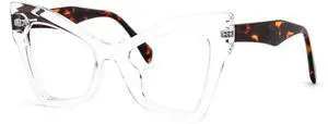 VOOGLAM Cat Eye Spring Hinge Women's Non-Prescription Glasses with HD Clear Lenses in Clear Crystal Acetate Frame