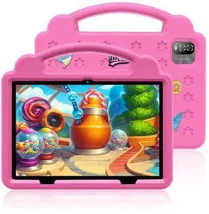 VOLENTEX 10 Inch Kids Tablet with Case, Android 15 Tablets for Age 3-12, 64GB Educational Pad, 5G WIFI6,Parental Control, Dual Camera, 6000mAh, Bluetooth (Pink)