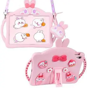 Vulxogo for iPad 10th Generation Case 10.9 Inch 2022 - Cute Cartoon Character 3D Unique Design for Girls Women Girly Soft Silicone Kickstand for iPad(A16)11th Generation 11 Inch 2025 with Strap(Pink)