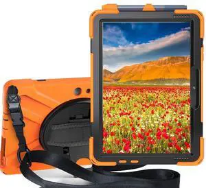 Sfulatdc Tablet Case with 360 Rotating Strap and Stand Heavy Duty Protective Full Body Cover Compatible with Microsoft Surface Go 4/3/2/1 Orange