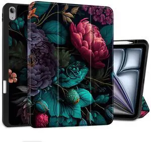 Yebiseven for iPad Air 13 M3/M2 Case 2025 2024 Released A3268/A3269/A3271/A2898/A2899/A2900, Shockproof Tablet Case with Trifold Stand & Pencil Holder & Auto Sleep/Wake, Vibrant Flower