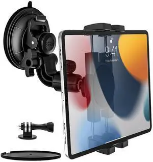 YOOZ Heavy Duty Suction Car Tablet Mount for Windshield, Truck Tablet Holder Dashboard Window with 1/4" Screw Adapter for iPad Pro Air Mini, Galaxy Tabs, Phones, 4-12.9" & Gopro/Camera