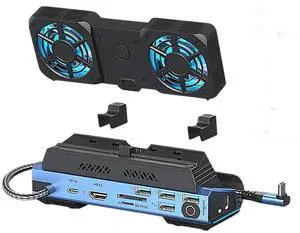 for Legion Go ROG Ally Steam Deck Dock 10 in 1 USB C Docking Station, Detachable Dual Cooling Fan, 4K 60Hz HDMI, Gigabit Ethernet, 4 USB 3.0, PD100W, M.2 NVMe, SD TF