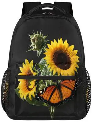 YPPAHHHH Butterfly Sunflower Backpacks for Girls Kids Boys, Sunflower Pattern Lightweight School Bags Travel Backpack College Student Bookbag Casual Hiking Daypack Laptop Backpack