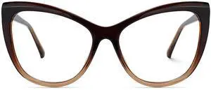 Zeelool Stylish TR90 Oversized Cat Eye Glasses with Non-prescription Clear Lens for Women Shelby OT414973-05 Brown