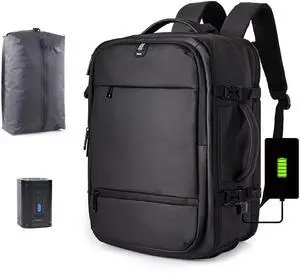 Air Vacuum Backpack for Travel with Air Pump, 60L Expandable Backpack with Detachable Vacuum Compression Bag Waterproof Carry On Large Travel Bag for Airline Laptop Backpack with Shoe Compartment