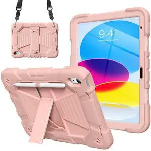ZKTUYU Case for iPad (A16) 11th/10th Generation 11''/10.9'' 2025/2022, Fully-Body Drop Protection Case with Stand, Built-in Pencil Holder (Rose Gold)