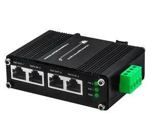 Industrial 2-Port Gigabit PoE+ Injector, 12~48VDC Input, 60W PoE Power Output, DIN-Rail & Wall Mount, -40degF to 176degF Operating Temperature, for IP Cameras & Wireless Access Points