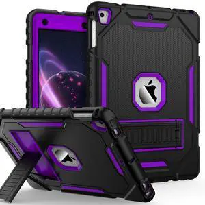 ZoneFoker 9.7" Case for iPad 6th/5th Generation 2018/2017, for iPad Air 2 / Air 1st / Pro 9.7, Heavy Duty Shockproof Protective 9.7 Inch Cover with Built-in Stand for i Pad 6 5 Gen(Black+Purple)