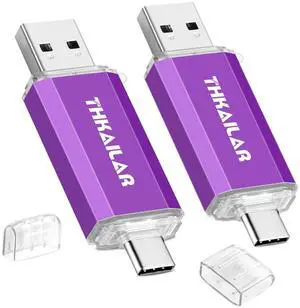 Thkailar 2Pack 256GB 3.0 USB C Thumb Drive,120MB/s Read Speed, USB C Drive Flash Drive for Data Storage,Compatible with iPhone 15/16,Android Smartphones,Mac,PC,Tablets