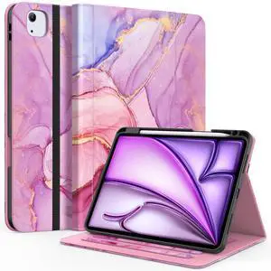 ZoneFoker iPad Case for iPad Air 5th/4th Gen & iPad Pro 11 inch, Marble Pink Folio Cover with Pencil Holder, Multi-Angle Viewing Stand, Auto Wake/Sleep
