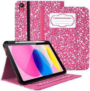 Zonefoker Case for iPad 11 inch (A16) 2025, for 10th Generation 10.9'' 2022, Leather iPad 11th/10 th Gen Protective Cover with Auto Sleep/Wake, Pencil Holder, Pocket Desige, Composition Book-Pink