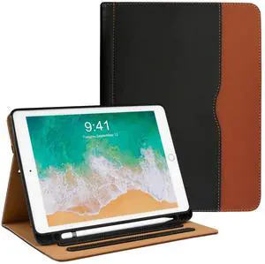 Zonefoker for iPad 6th 5th Generation Cases 2018/2017, iPad Air 2 Case 2014, iPad Air 2013, iPad Pro 9.7 inch Case 2016 with Pencil Holder, Leather Folio Cover for Kids, Women, Men, Black Brown