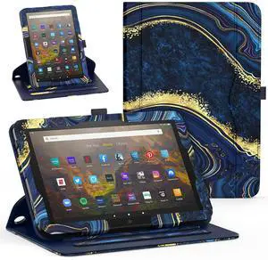 ZoneFoker Tablet Case for All New 10 & 10 Plus, 360 Degree Rotating Stand Cover with Auto Sleep/Wake & Pencil Holder, Marble Ocean Blue