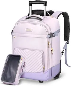 DEEGO Rolling Backpack for Women, 17.3 inch Travel Laptop Backpack with wheels for Business Commute, Water Resistant 40L Large Capacity Roller Carry-on Luggage With Toiletry Bag, Suitcase for Adults