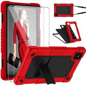 for Callsky-Tab Cpad 10 10.1 inch Case with 2 Pcs Screen Protector,Shockproof Kids Case with Shoulder Strap Kickstand Cover for Callsky-Tab Ctab 10/Cpad 10 10.1 inch Tablet (Red/Black)