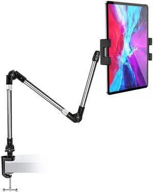 woleyi Adjustable Tablet Mount Holder, 35" Desk/Bed Clamp Phone iPad Stand with Foldable 360° Swivel Arm for iPad Pro 12.9 Air Mini, iPhone, Galaxy Tabs, Nintendo Switch, 4-13" Cell Phones and Tablets