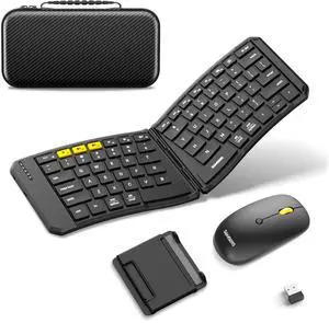 Ergonomic Foldable Keyboard and Mouse, Samsers KM09 Split Folding Bluetooth Keyboard Combo, 2.4G + BT5.0 x2, 6-Row Layout Portable Travel Keyboards & USB-C Wireless Mouse for iOS Android Windows MacOS