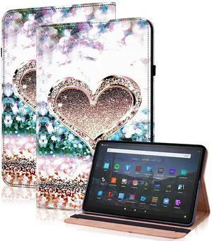 TUOLISG Case for Amazon Kindle Fire Max 11 (13th Generation, 2023 Release) 11" - PU Leather Flip Case with Elastic Band & Card Slots/Holder, Multi-Angle Viiewing Stand Tablet Cover, Diamond Peach